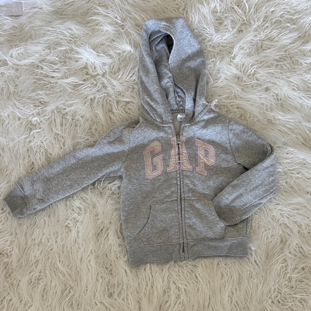 GAP Kids Light Gray Hoodie with Pink Logo